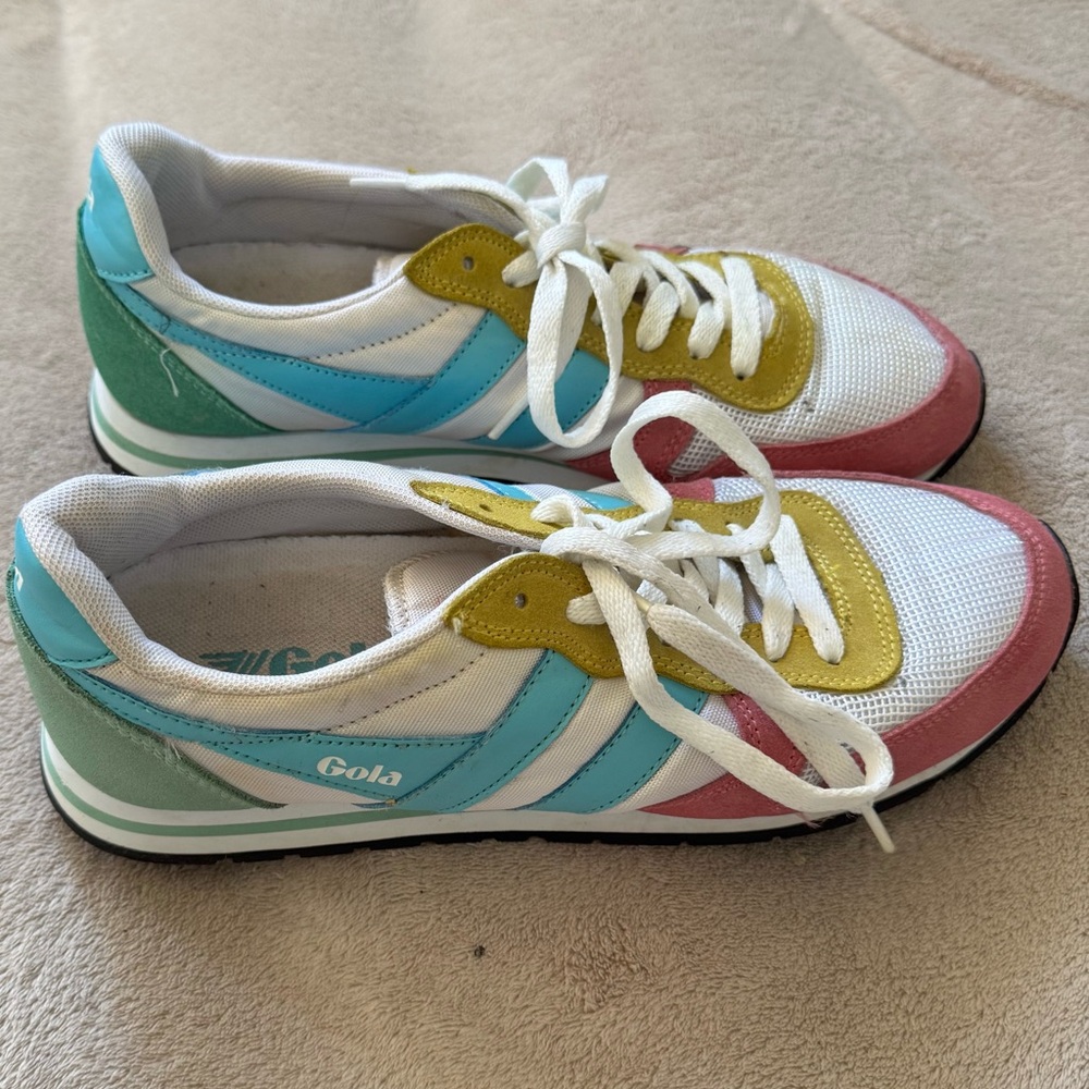 Gola Women's White Sneakers with Teal, Pink & Yellow Accents US Size 9